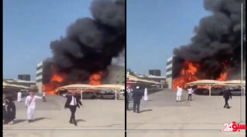 فيديو حريق ضخم يلتهم مبني شركة DHL للشحن بالسعودية