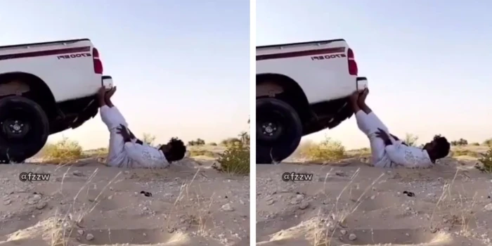 شخص يحرر سيارته العالقة في الرمال بطريقة غريبة تثير دهشة المتابعين